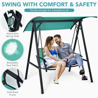 Outdoor Porch Steel Hanging 2-Seat Swing Loveseat with Canopy, Turquoise Porch Swings   at Gallery Canada