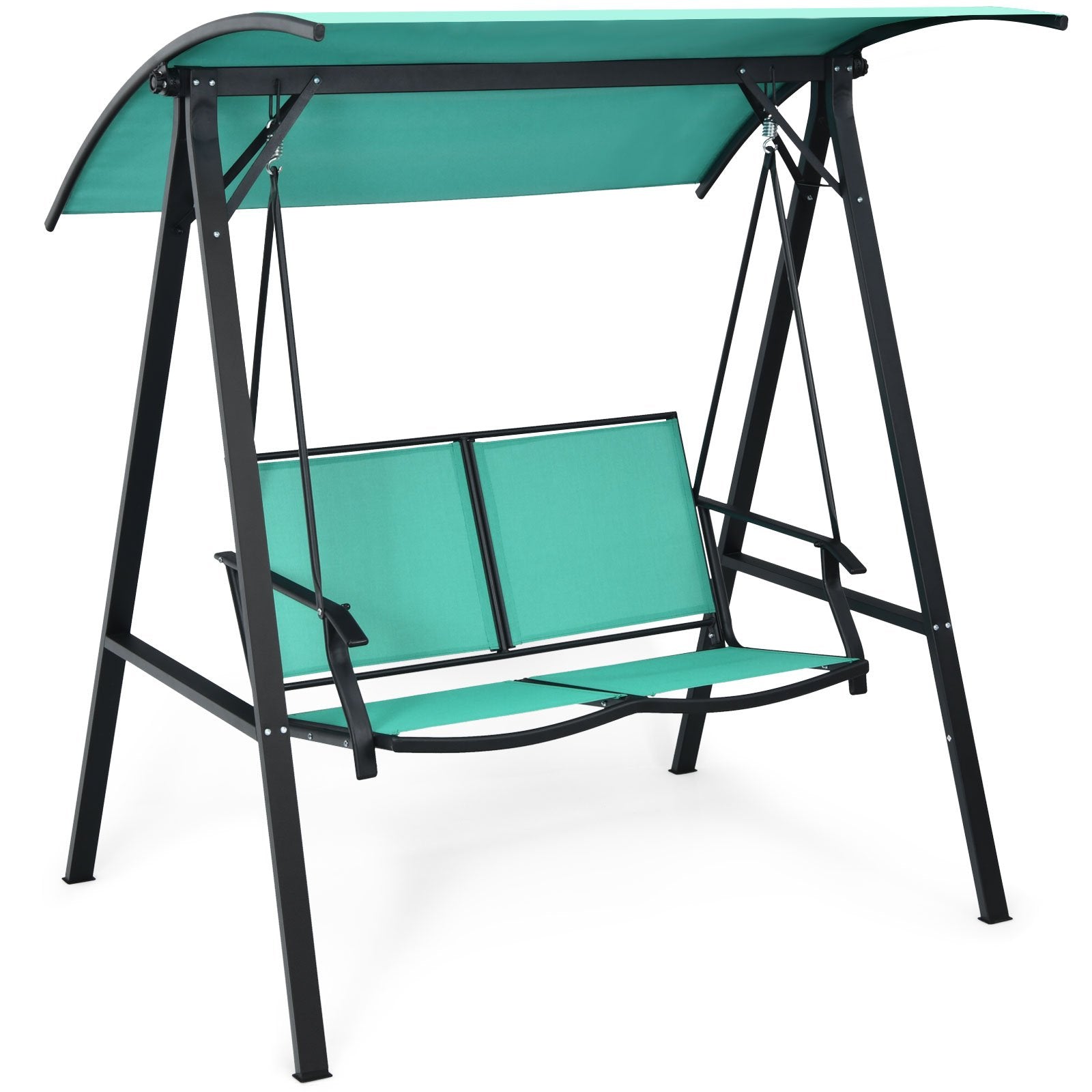 Outdoor Porch Steel Hanging 2-Seat Swing Loveseat with Canopy, Turquoise Porch Swings   at Gallery Canada