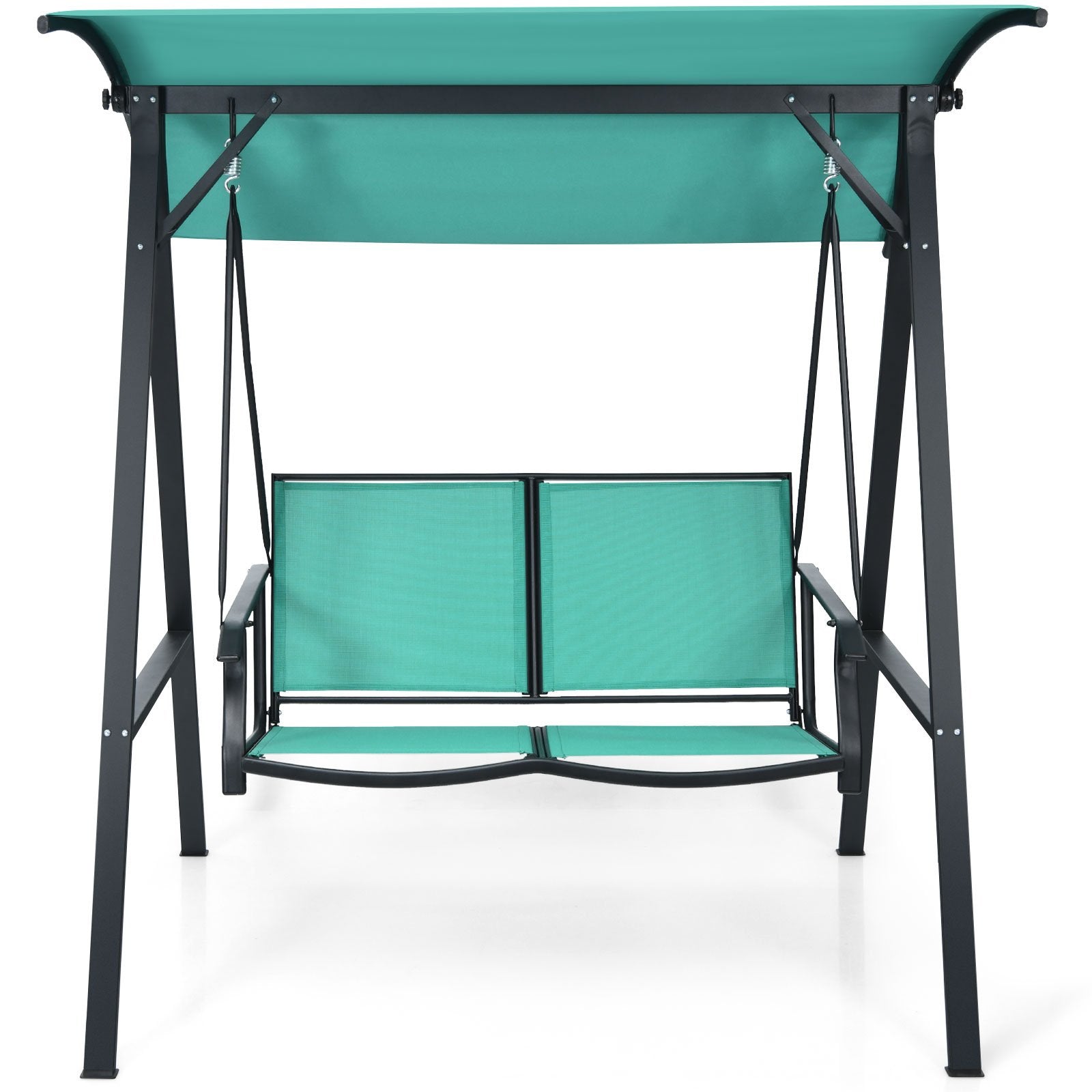 Outdoor Porch Steel Hanging 2-Seat Swing Loveseat with Canopy, Turquoise Porch Swings   at Gallery Canada