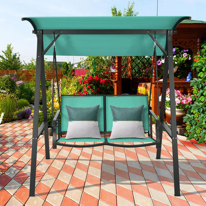 Outdoor Porch Steel Hanging 2-Seat Swing Loveseat with Canopy, Turquoise Porch Swings   at Gallery Canada