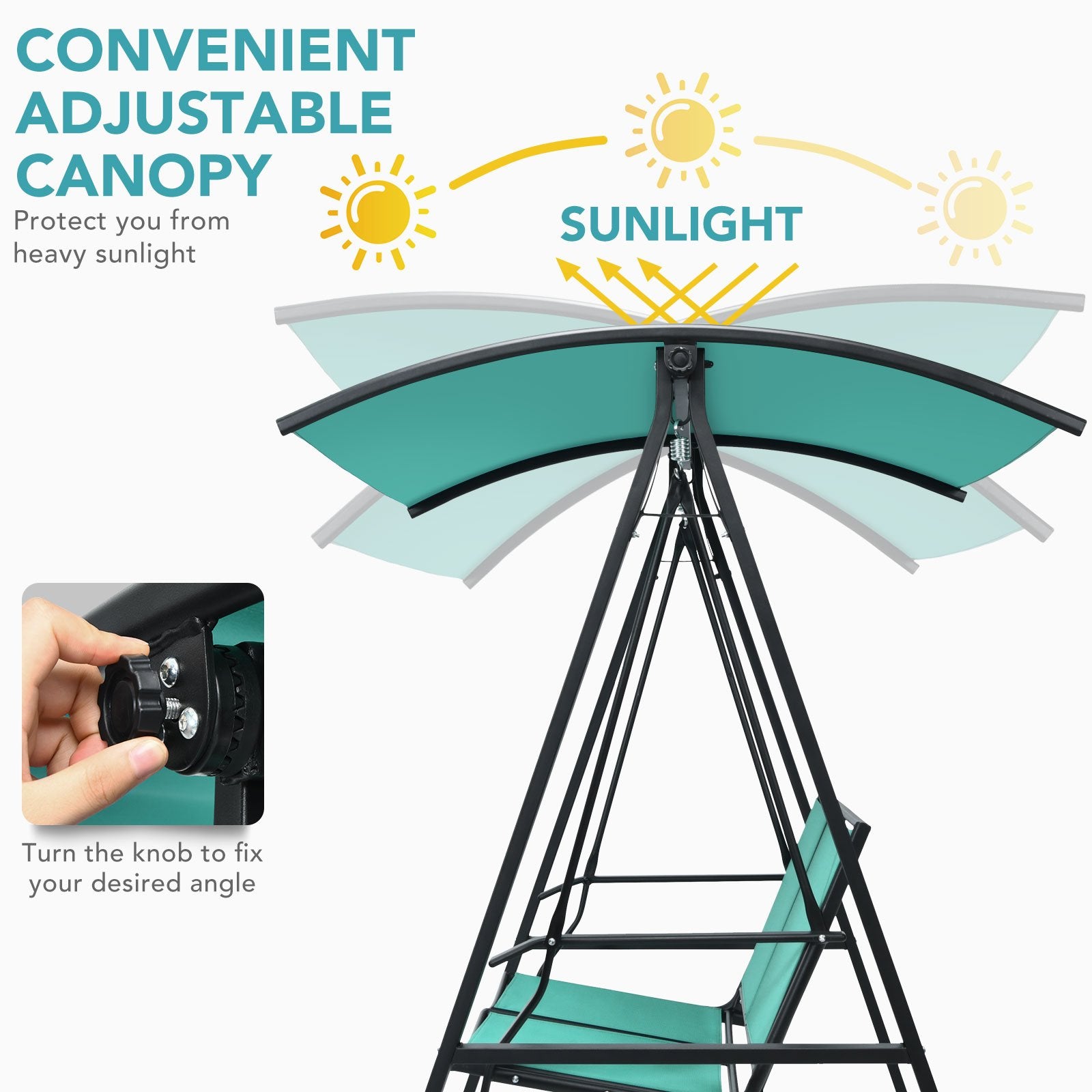 Outdoor Porch Steel Hanging 2-Seat Swing Loveseat with Canopy, Turquoise Porch Swings   at Gallery Canada