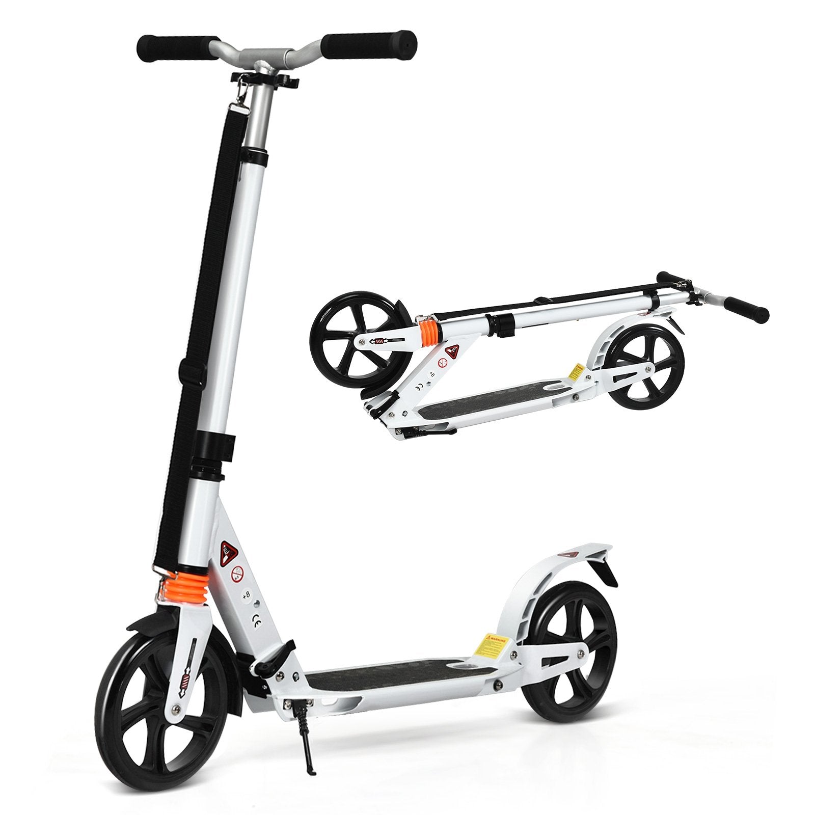 Folding Aluminium Adjustable Kick Scooter with Shoulder Strap, White - Gallery Canada