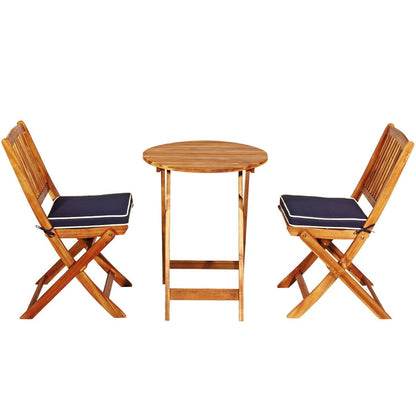 3 Pieces Patio Folding Wooden Bistro Set Cushioned Chair, Navy Patio Conversation Sets   at Gallery Canada