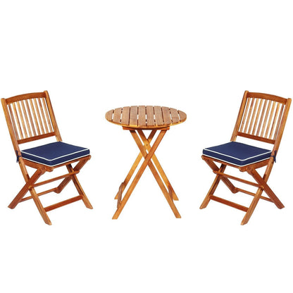 3 Pieces Patio Folding Wooden Bistro Set Cushioned Chair, Navy Patio Conversation Sets   at Gallery Canada