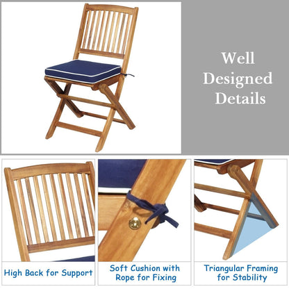 3 Pieces Patio Folding Wooden Bistro Set Cushioned Chair, Navy Patio Conversation Sets   at Gallery Canada