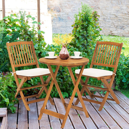 3 Pieces Patio Folding Wooden Bistro Set Cushioned Chair, White Patio Conversation Sets   at Gallery Canada