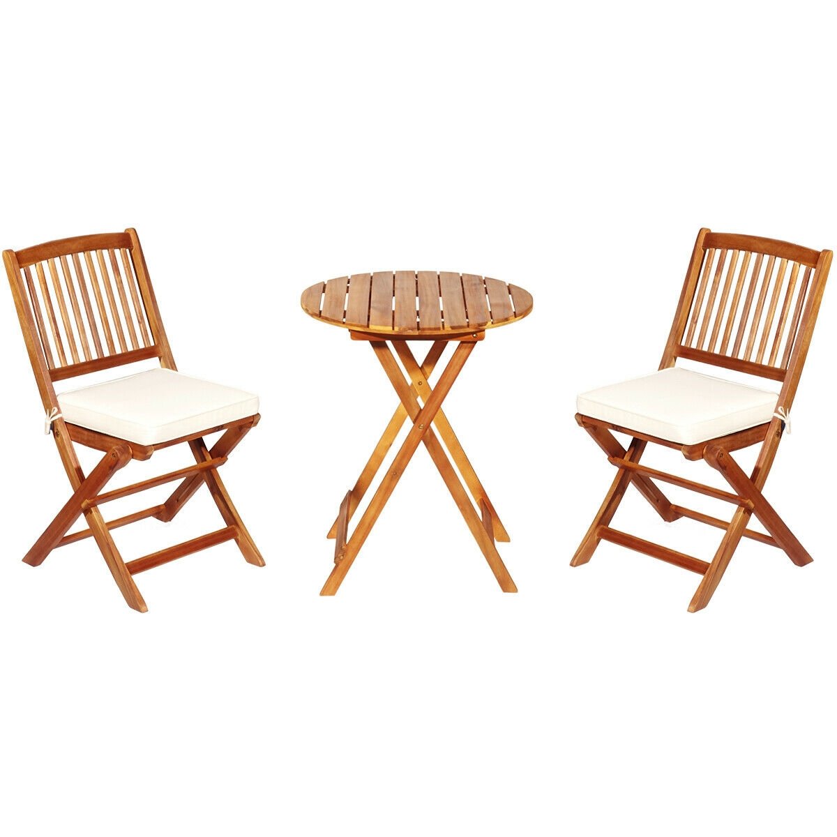 3 Pieces Patio Folding Wooden Bistro Set Cushioned Chair, White Patio Conversation Sets   at Gallery Canada