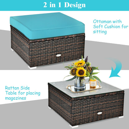 6 Pieces Patio Rattan Furniture Set with Sectional Cushion, Turquoise Outdoor Sectionals   at Gallery Canada