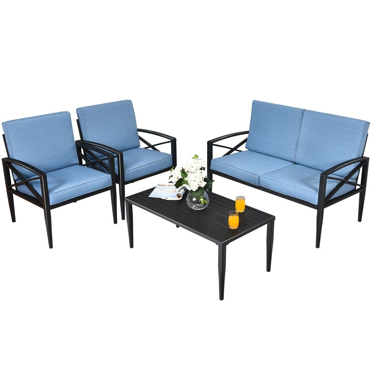 4 Pieces Patio Furniture Set Aluminum Frame Cushioned Sofa, Black Patio Conversation Sets   at Gallery Canada