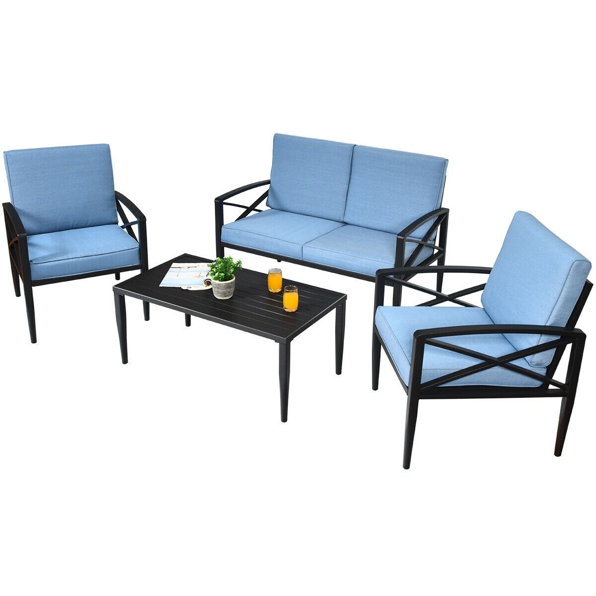 4 Pieces Patio Furniture Set Aluminum Frame Cushioned Sofa, Black Patio Conversation Sets   at Gallery Canada