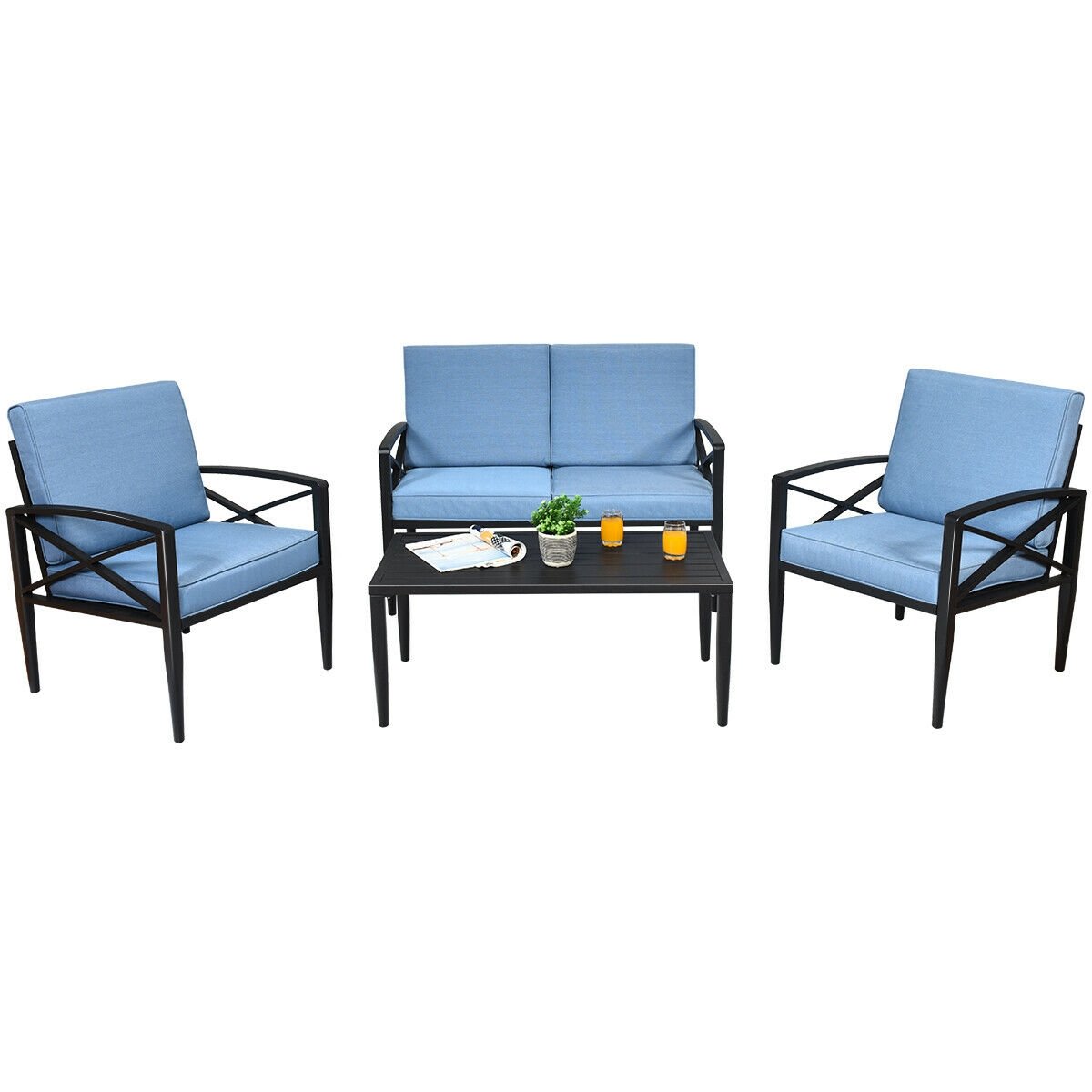 4 Pieces Patio Furniture Set Aluminum Frame Cushioned Sofa, Black Patio Conversation Sets   at Gallery Canada