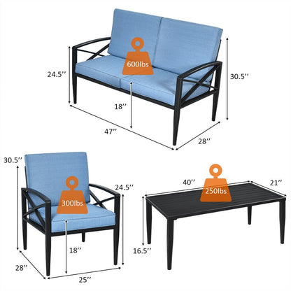 4 Pieces Patio Furniture Set Aluminum Frame Cushioned Sofa, Black Patio Conversation Sets   at Gallery Canada