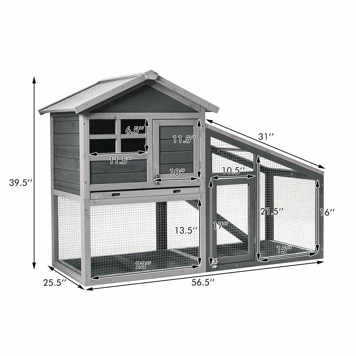 56.5 Inch Length Wooden Rabbit Hutch with Pull out Tray and Ramp Rabbit Hutches   at Gallery Canada