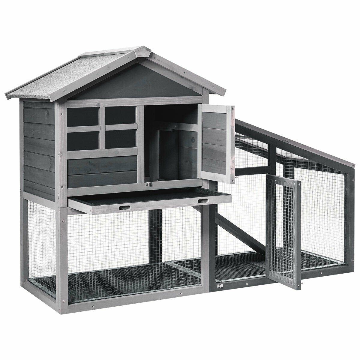 56.5 Inch Length Wooden Rabbit Hutch with Pull out Tray and Ramp Rabbit Hutches   at Gallery Canada