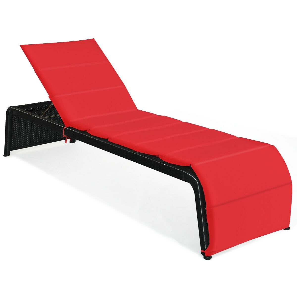 Adjustable Patio Rattan Lounge Chair with Cushions, Red Outdoor Chaise Lounges   at Gallery Canada