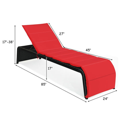 Adjustable Patio Rattan Lounge Chair with Cushions, Red Outdoor Chaise Lounges   at Gallery Canada