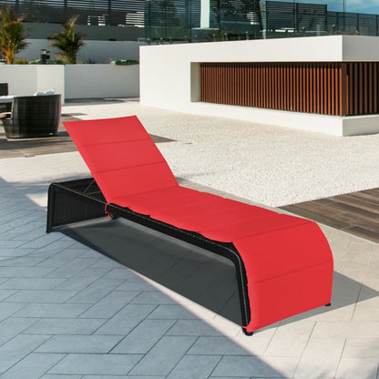 Adjustable Patio Rattan Lounge Chair with Cushions, Red Outdoor Chaise Lounges   at Gallery Canada