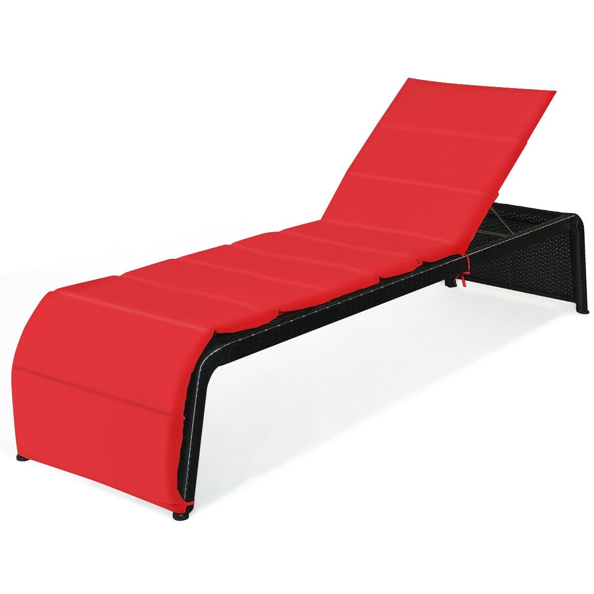 Adjustable Patio Rattan Lounge Chair with Cushions, Red Outdoor Chaise Lounges   at Gallery Canada