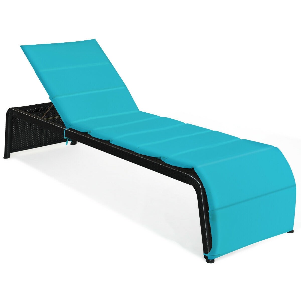 Adjustable Patio Rattan Lounge Chair with Cushions, Turquoise Outdoor Chaise Lounges   at Gallery Canada