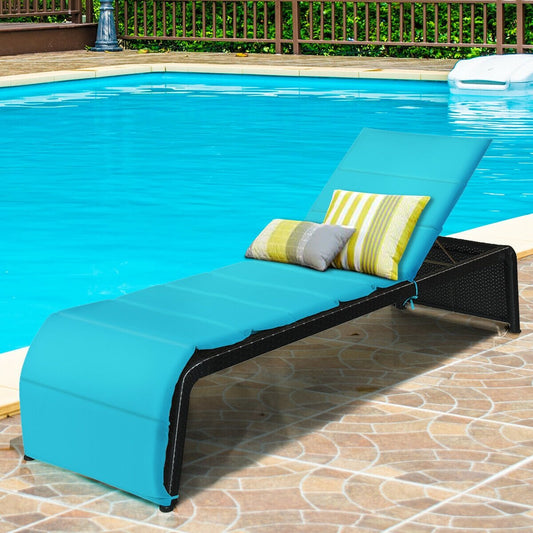 Adjustable Patio Rattan Lounge Chair with Cushions, Turquoise Outdoor Chaise Lounges   at Gallery Canada