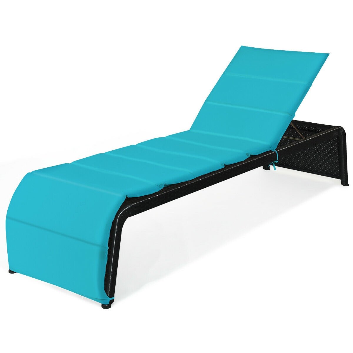 Adjustable Patio Rattan Lounge Chair with Cushions, Turquoise Outdoor Chaise Lounges   at Gallery Canada