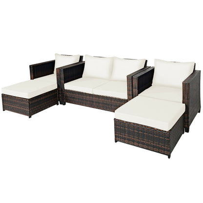 5 Pieces Patio Cushioned Rattan Furniture Set, White Outdoor Sectionals   at Gallery Canada