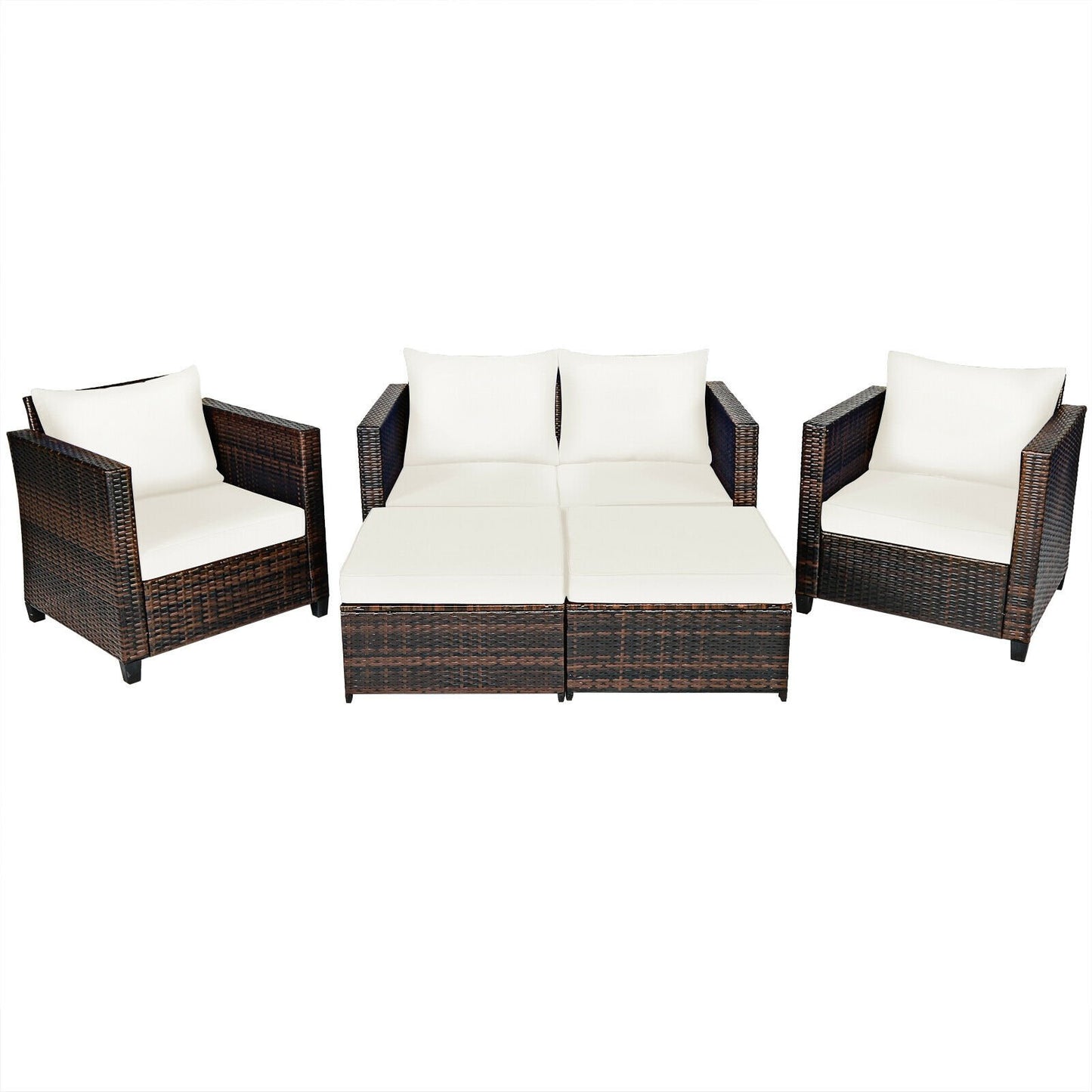 5 Pieces Patio Cushioned Rattan Furniture Set, White Outdoor Sectionals   at Gallery Canada