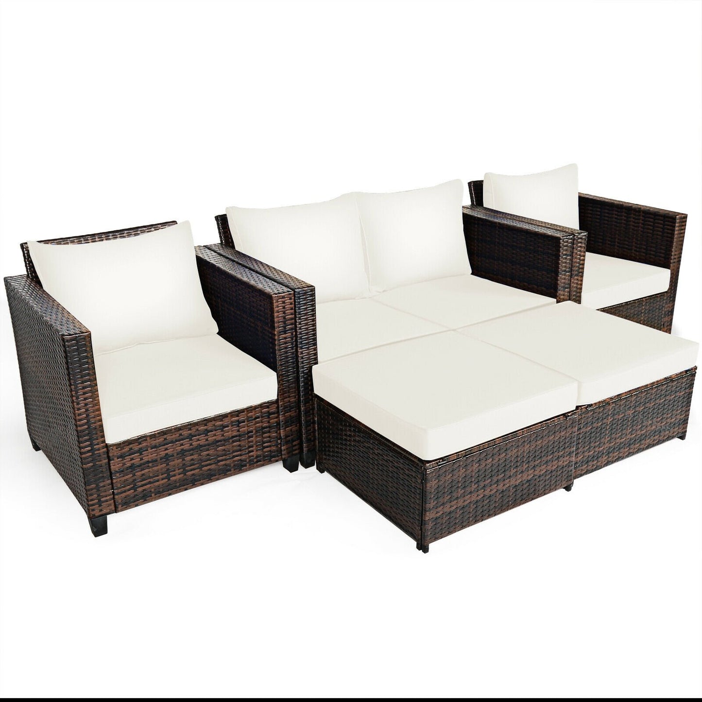 5 Pieces Patio Cushioned Rattan Furniture Set, White - Gallery Canada