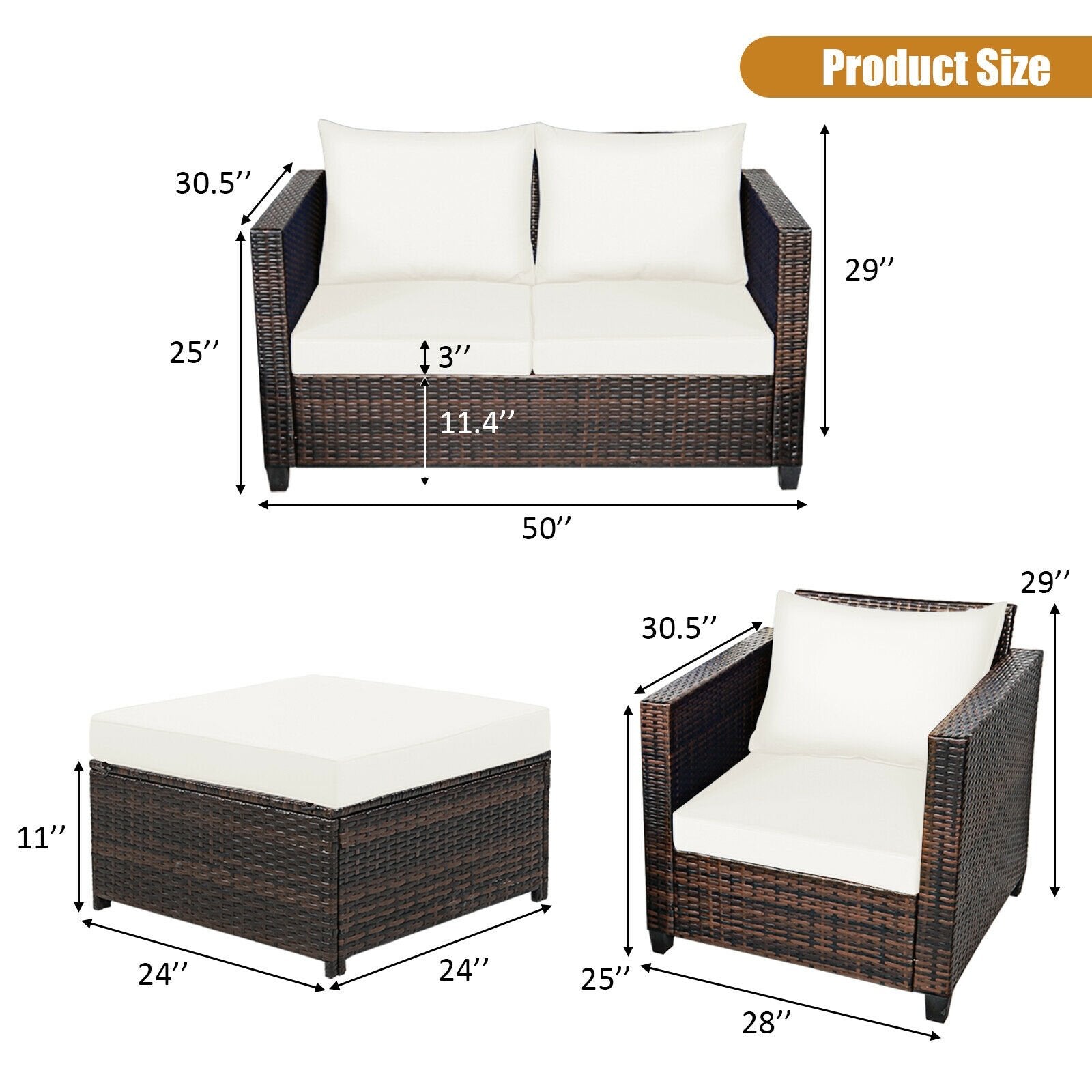 5 Pieces Patio Cushioned Rattan Furniture Set, White - Gallery Canada