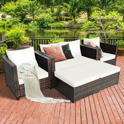 5 Pieces Patio Cushioned Rattan Furniture Set, White - Gallery Canada