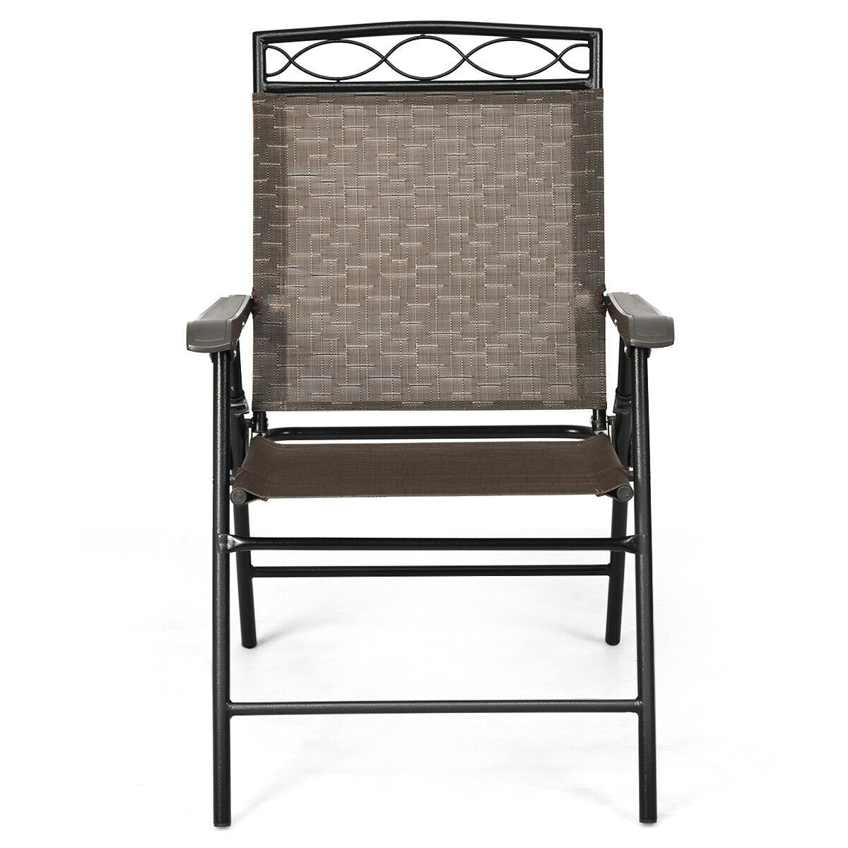 Set of 2 Patio Folding Chairs Sling Portable Dining Chair Set with Armrest, Brown Patio Dining Chairs   at Gallery Canada