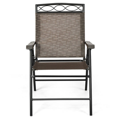 Set of 2 Patio Folding Chairs Sling Portable Dining Chair Set with Armrest, Brown Patio Dining Chairs   at Gallery Canada