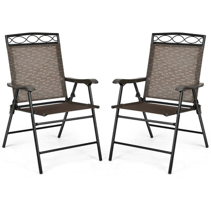 Set of 2 Patio Folding Chairs Sling Portable Dining Chair Set with Armrest, Brown Patio Dining Chairs   at Gallery Canada