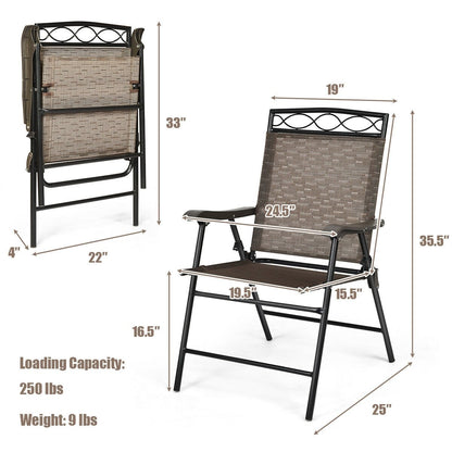 Set of 2 Patio Folding Chairs Sling Portable Dining Chair Set with Armrest, Brown Patio Dining Chairs   at Gallery Canada