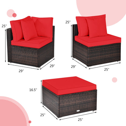 4 Pcs Ottoman Garden Deck Patio Rattan Wicker Furniture Set Cushioned Sofa, Red Outdoor Sectionals   at Gallery Canada