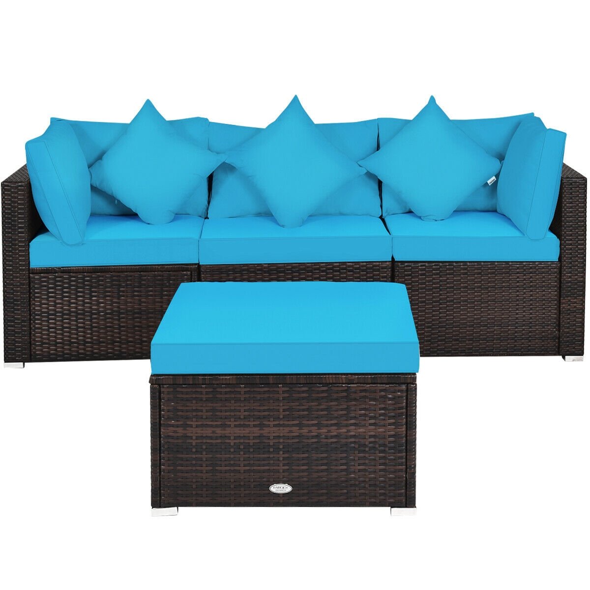 4 Pcs Ottoman Garden Deck Patio Rattan Wicker Furniture Set Cushioned Sofa, Turquoise Outdoor Sectionals   at Gallery Canada