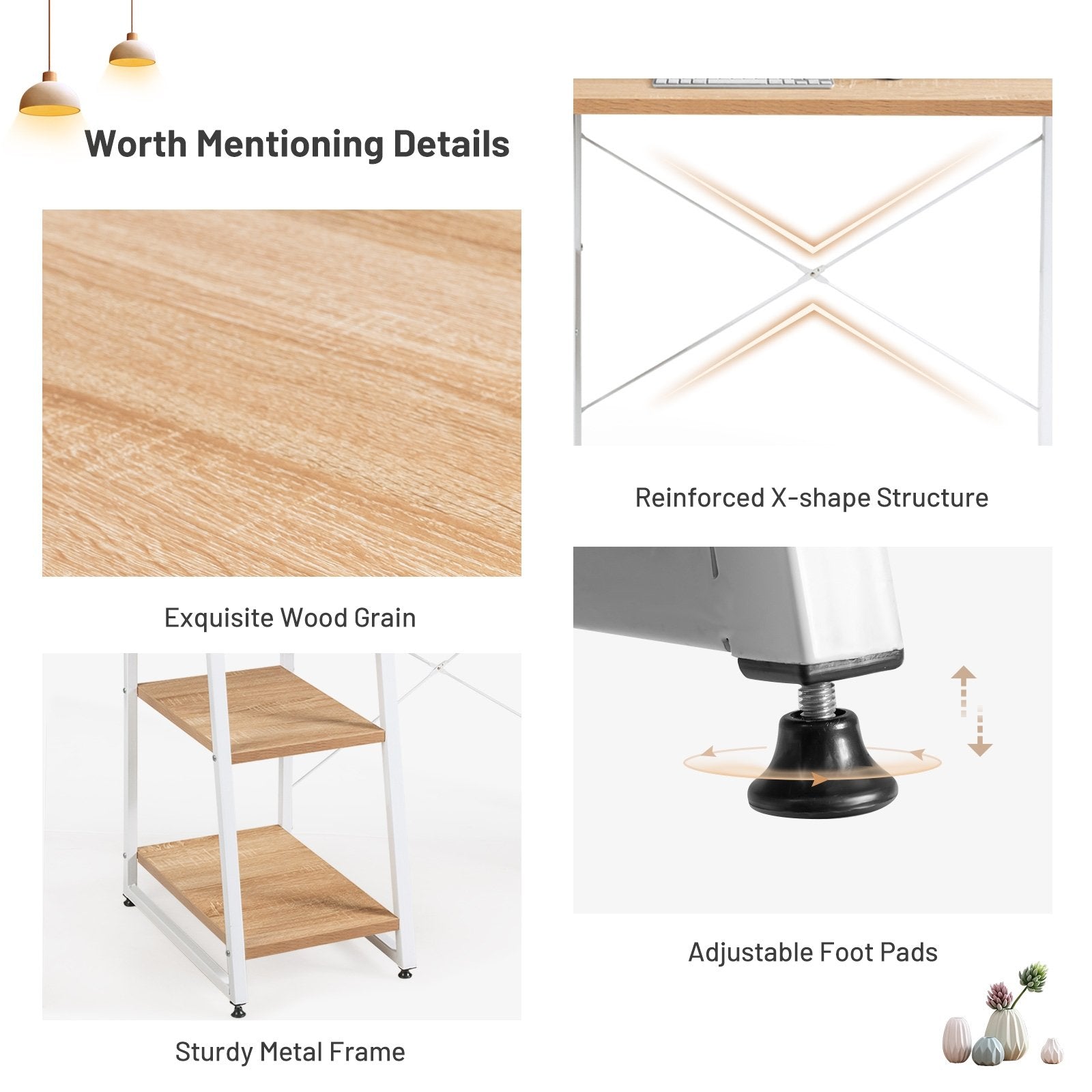 Compact Computer Desk Workstation with 4 Tier Shelves for Home and Office, Natural Writing Desks   at Gallery Canada