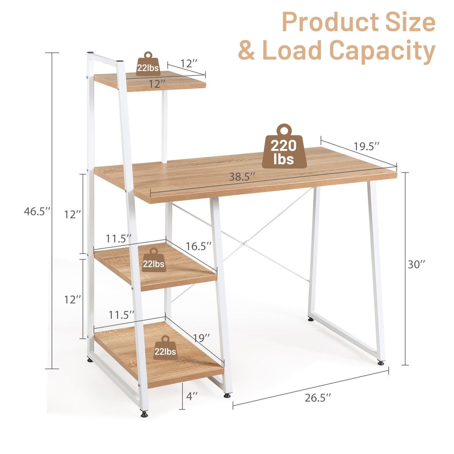 Compact Computer Desk Workstation with 4 Tier Shelves for Home and Office, Natural - Gallery Canada