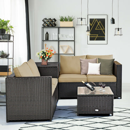 4 Pieces Outdoor Patio Rattan Furniture Set with Cushioned Loveseat and Storage Box, Brown Outdoor Sectionals   at Gallery Canada