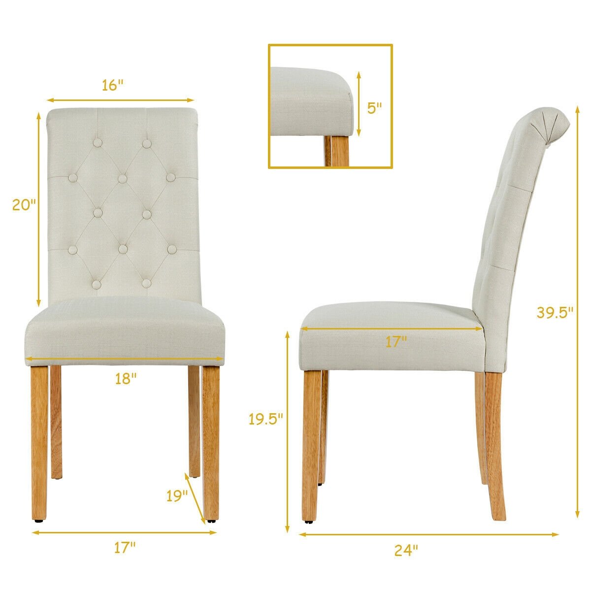 Set of 2 Tufted Dining Chair, Beige Dining Chairs   at Gallery Canada