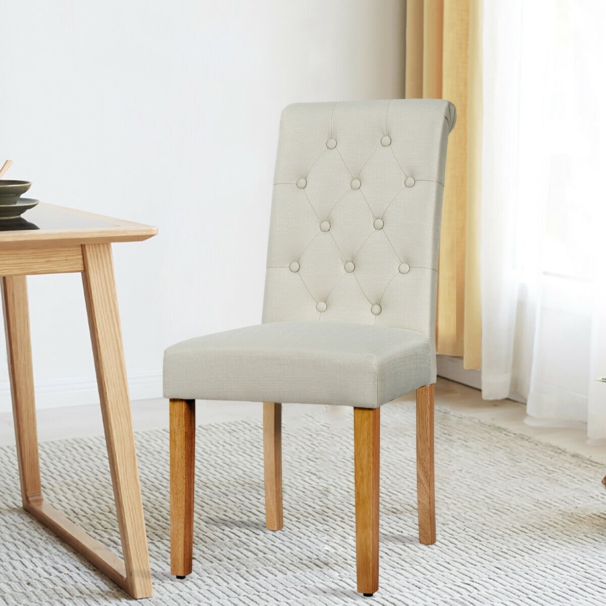 Set of 2 Tufted Dining Chair, Beige Dining Chairs   at Gallery Canada