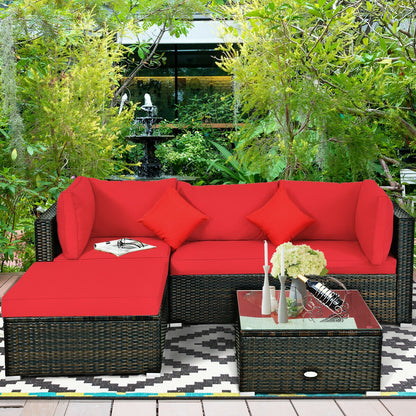 5 Pcs Outdoor Patio Rattan Furniture Set Sectional Conversation with Cushions, Red Outdoor Sectionals   at Gallery Canada