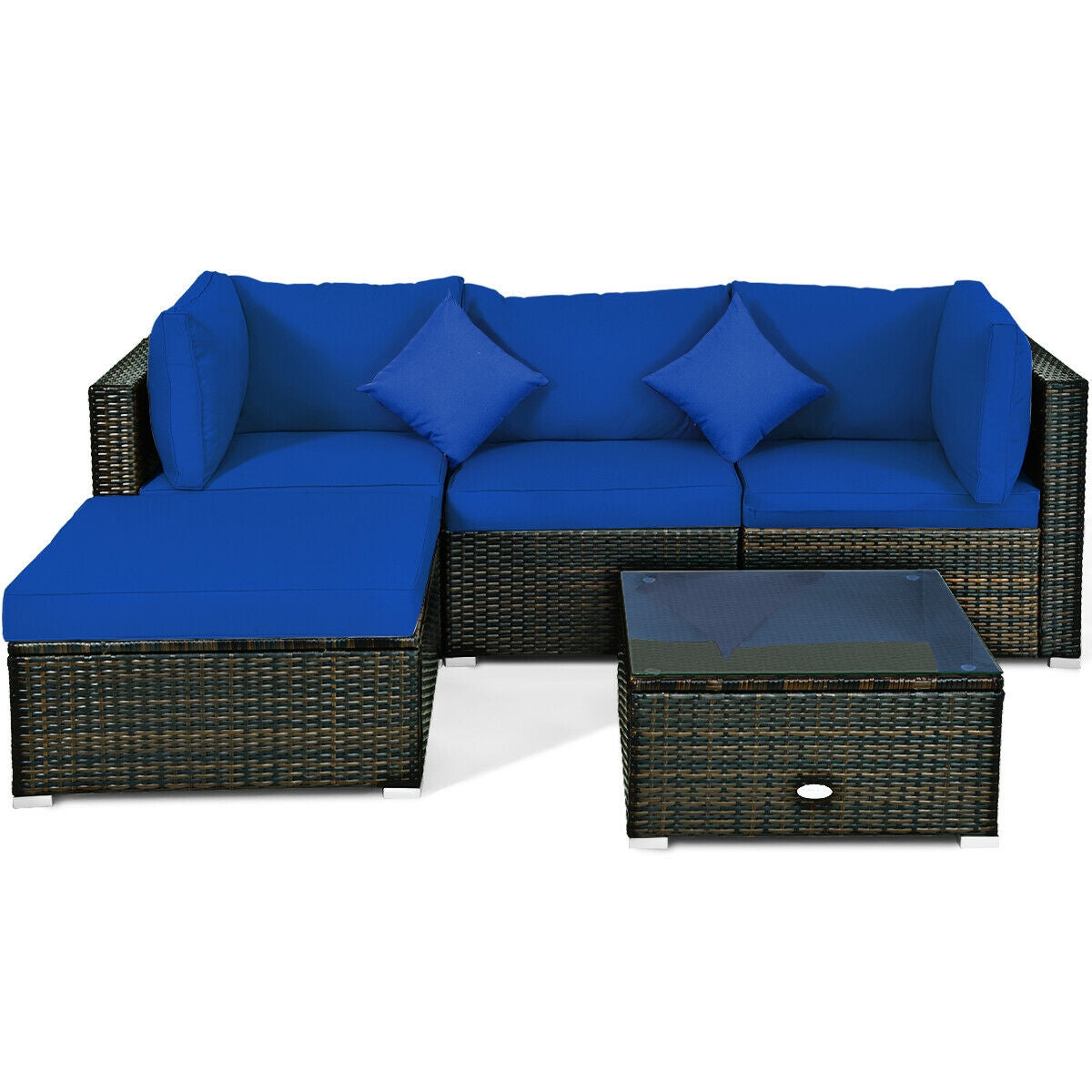 5 Pcs Outdoor Patio Rattan Furniture Set Sectional Conversation with Cushions, Navy Outdoor Sectionals   at Gallery Canada