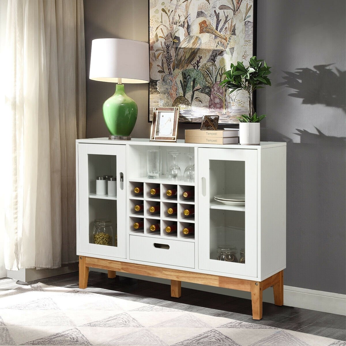 Wood Wine Storage Cabinet Sideboard Console Buffet Server, White Sideboards Cabinets & Buffets   at Gallery Canada