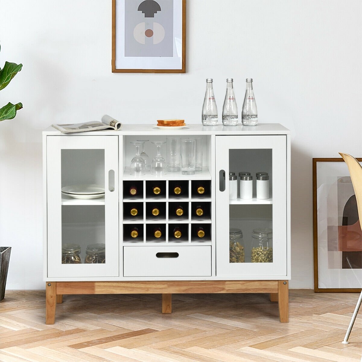 Wood Wine Storage Cabinet Sideboard Console Buffet Server, White Sideboards Cabinets & Buffets   at Gallery Canada