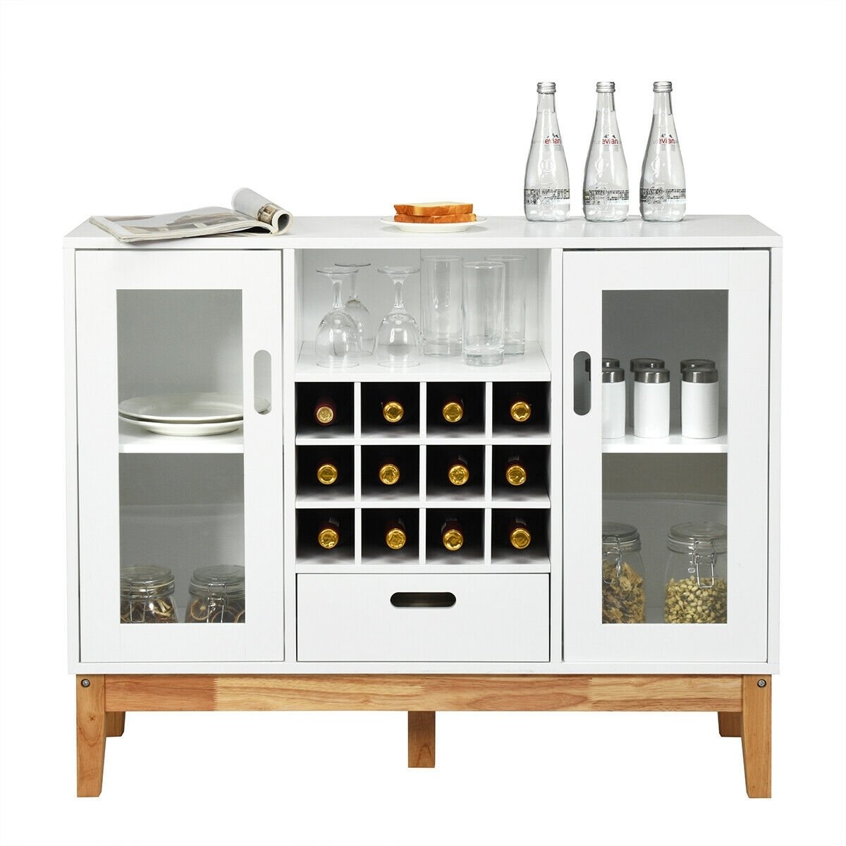 Wood Wine Storage Cabinet Sideboard Console Buffet Server, White Sideboards Cabinets & Buffets   at Gallery Canada