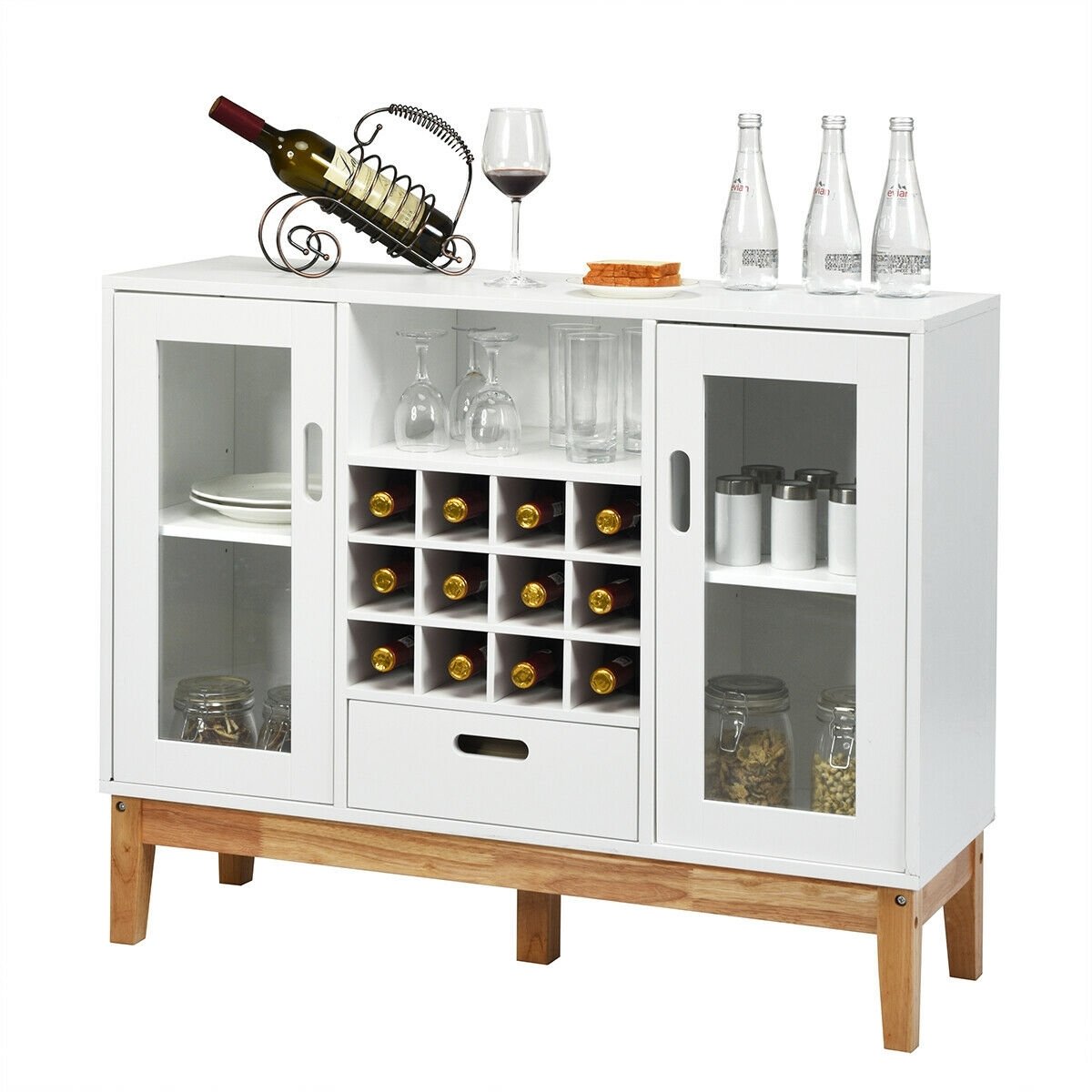 Wood Wine Storage Cabinet Sideboard Console Buffet Server, White Sideboards Cabinets & Buffets   at Gallery Canada