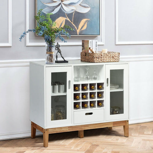 Wood Wine Storage Cabinet Sideboard Console Buffet Server, White