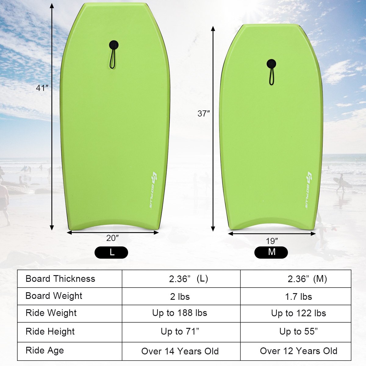 Super Surfing  Lightweight Bodyboard with Leash-L, Green Surfing   at Gallery Canada