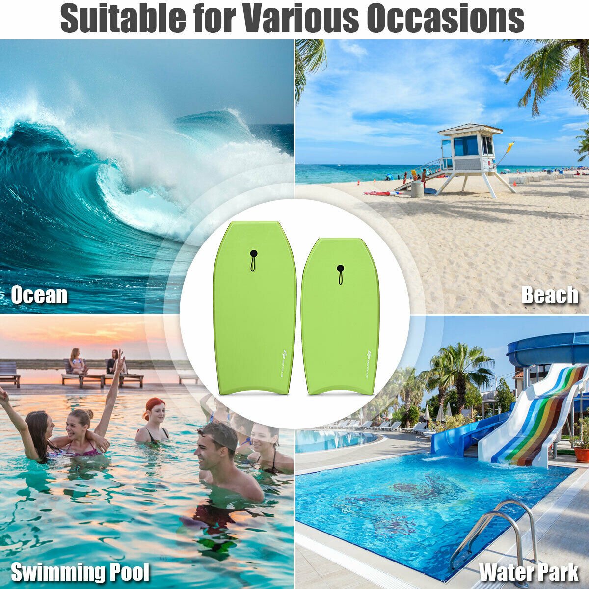 Super Surfing  Lightweight Bodyboard with Leash-M, Green Surfing   at Gallery Canada